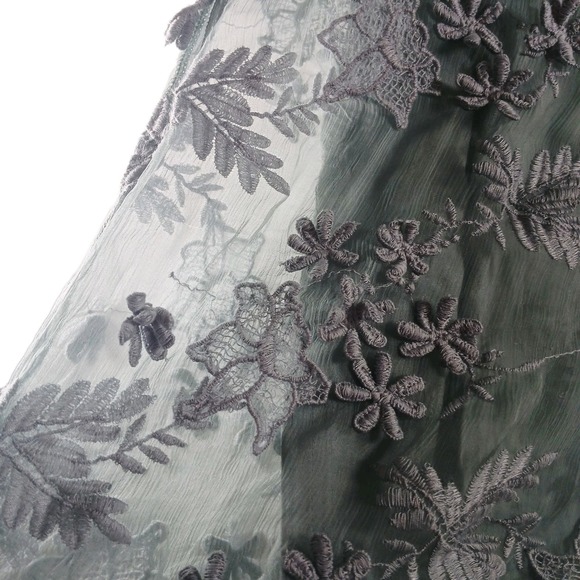 Sundance Embroidered Boho Bell Sleeve Shift Dress Icy Blue Gray Medium Formal - Picture 2 of 16